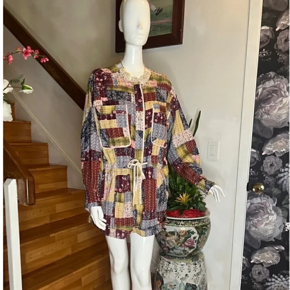 COPY - NEW FREE PEOPLE ROADS FOREVER SHORTALLS PATCHWORK  ROMPER IN COTTAGE QUI…